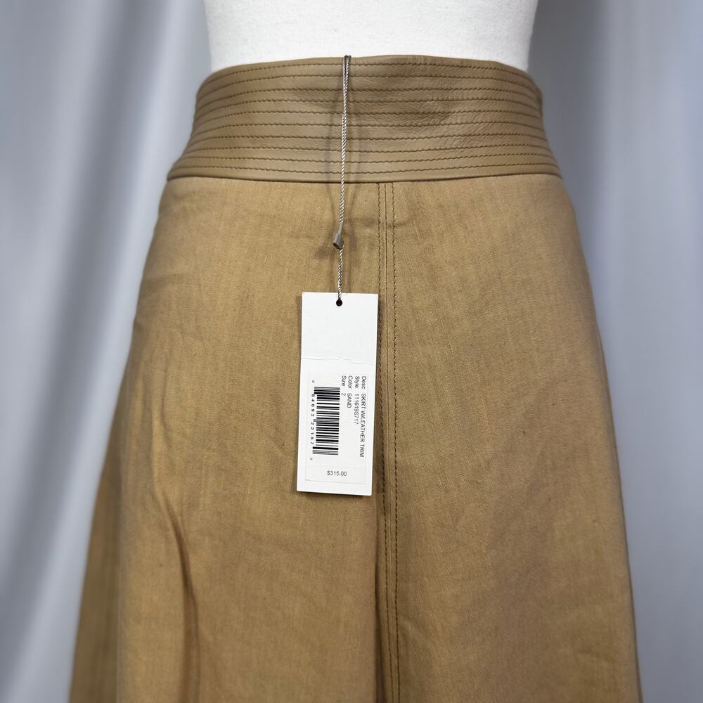 Rebecca Taylor Mini Skirt Sz 2 Sand Linen Lamb Leather Trim Geometric A-Line NWT - Picture 13 of 16
